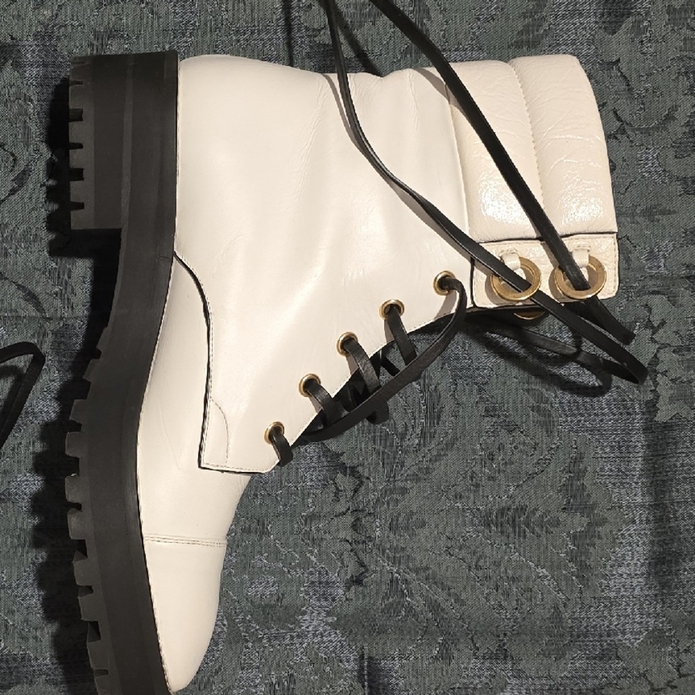 White Combat Boots with Leather Upper - Picture 12 of 15